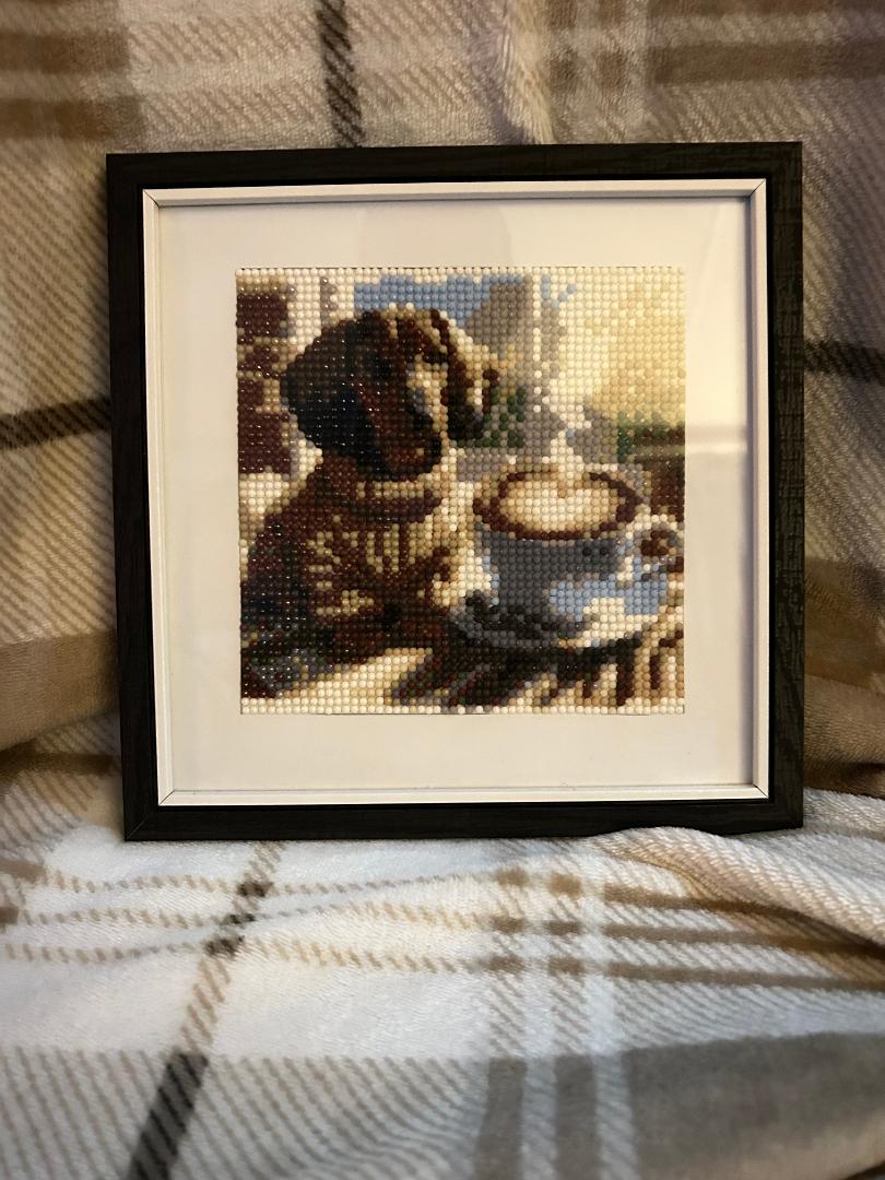 Dog with coffee diamond art kit