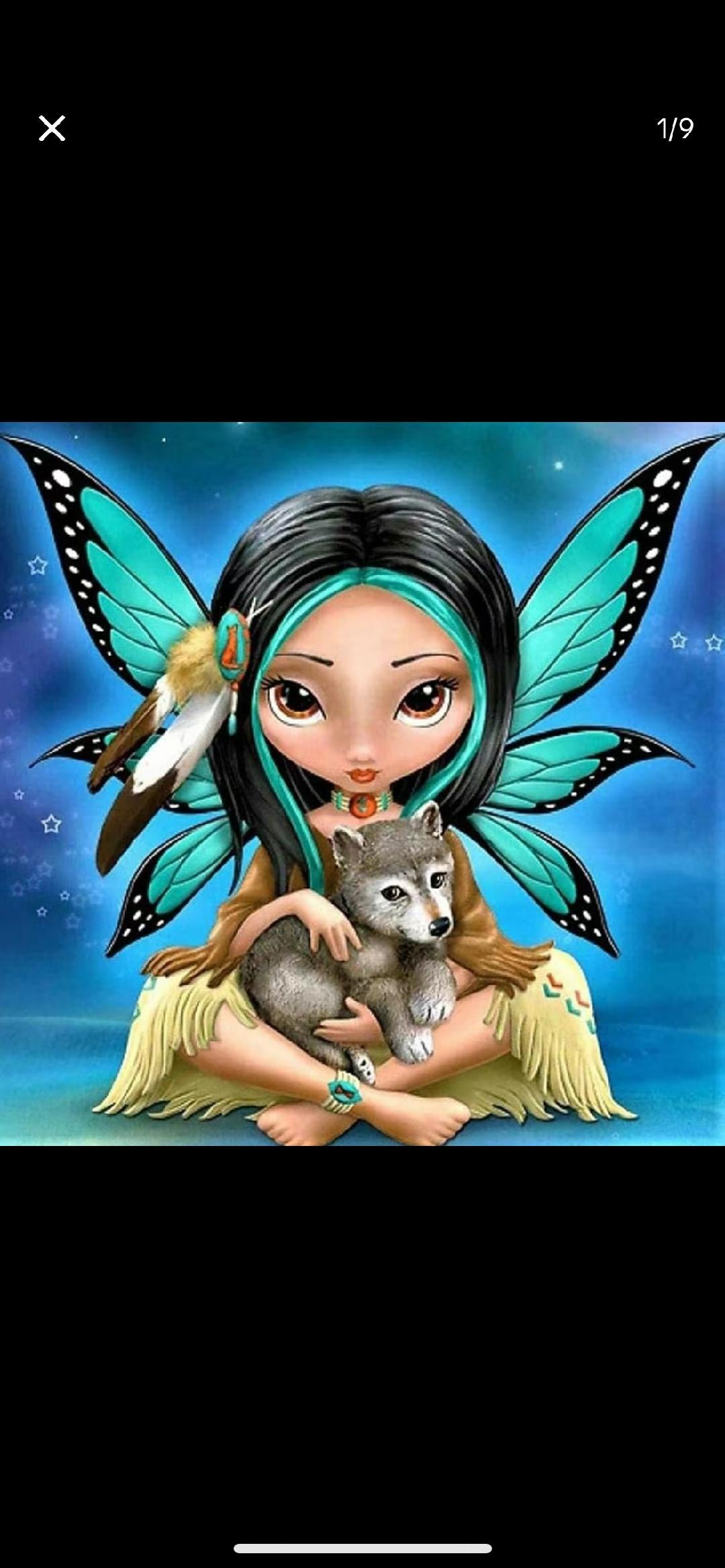 Winged girl with wolf diamond art kit